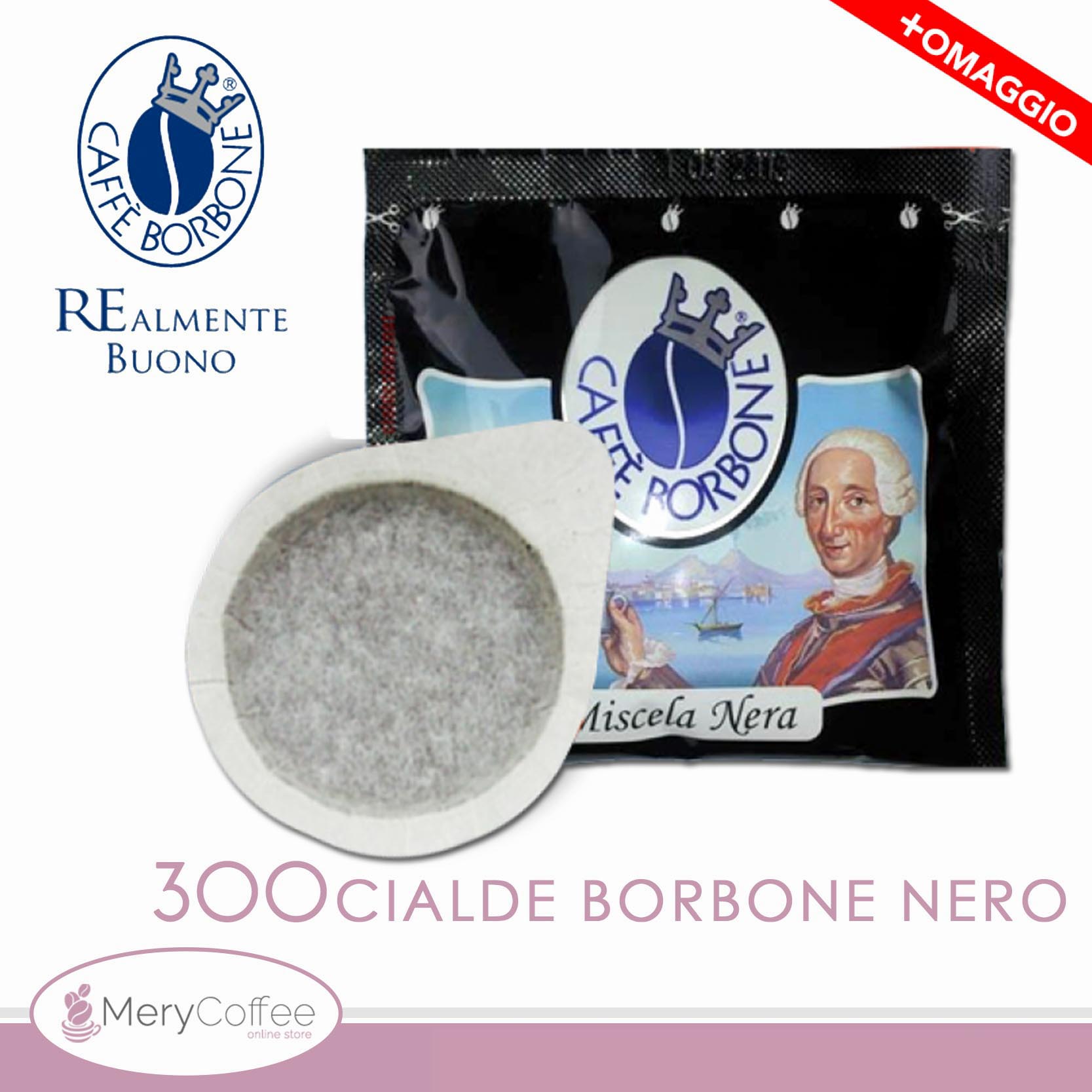 300 Cialde ESE 44 mm Caffè Borbone miscela NERA+omaggio+.. - MeryCoffee