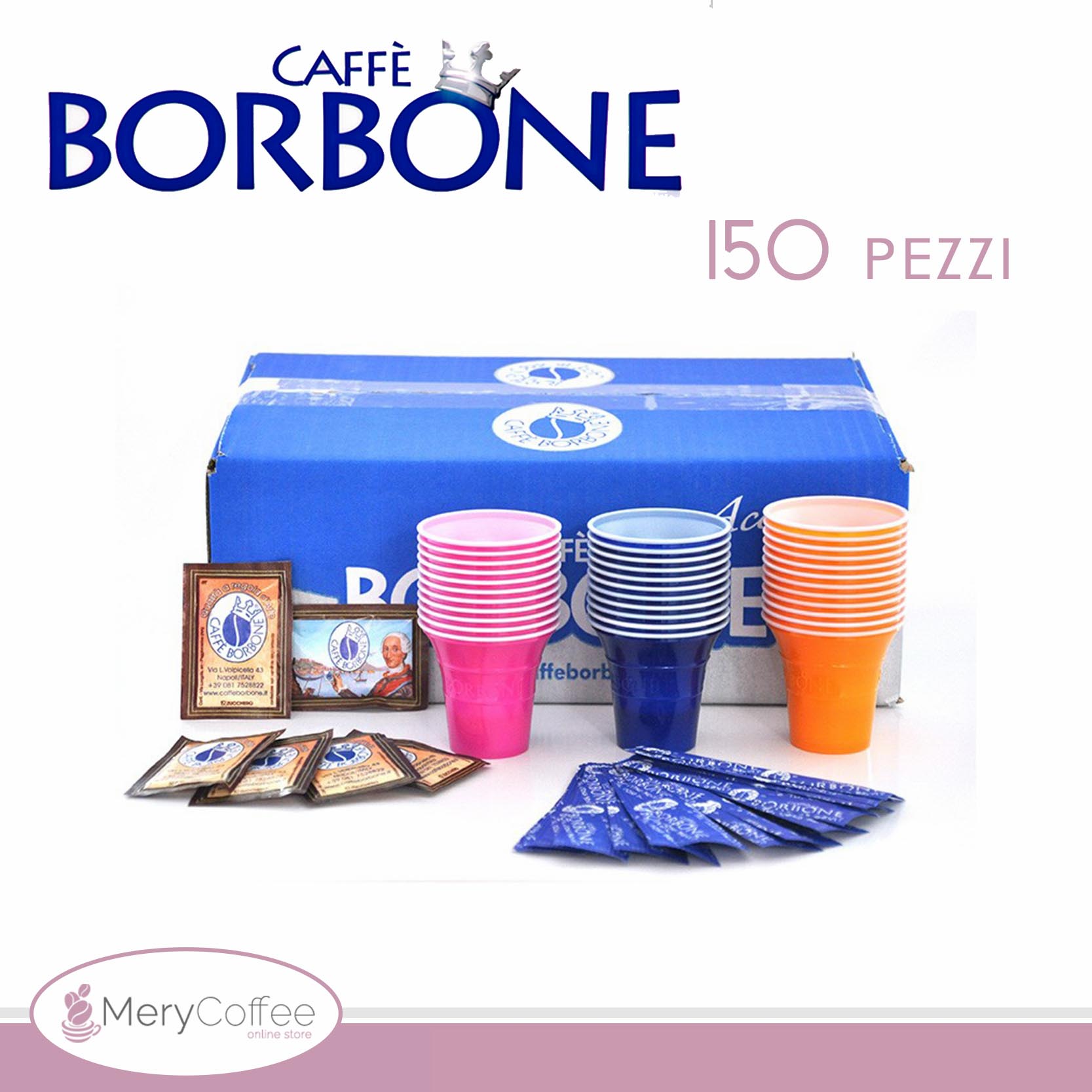Kit 150 Bicchieri Palette e Zucchero Borbone - MeryCoffee