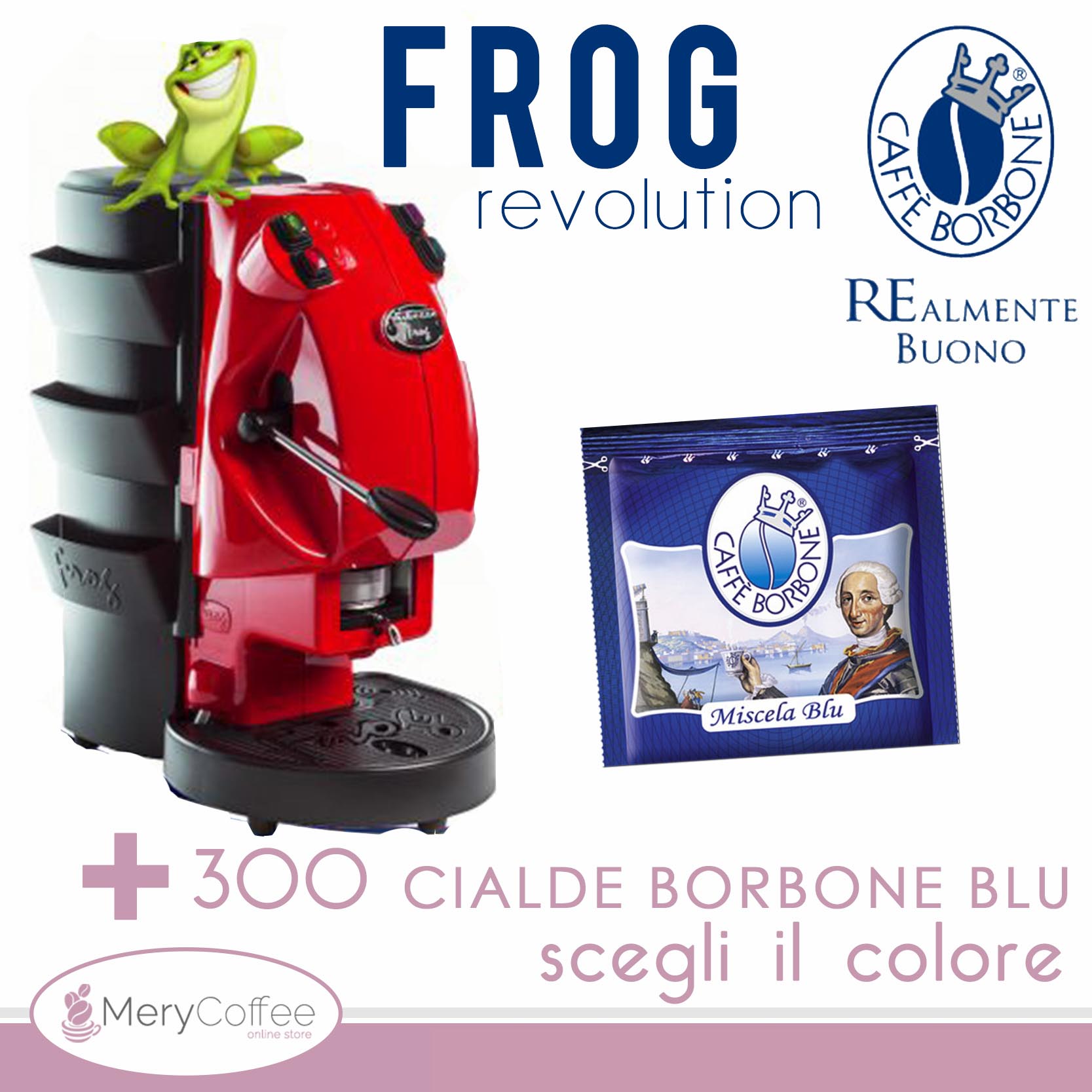Macchina da caffè Frog con 300 Cialde Borbone Blu incluse - MeryCoffee