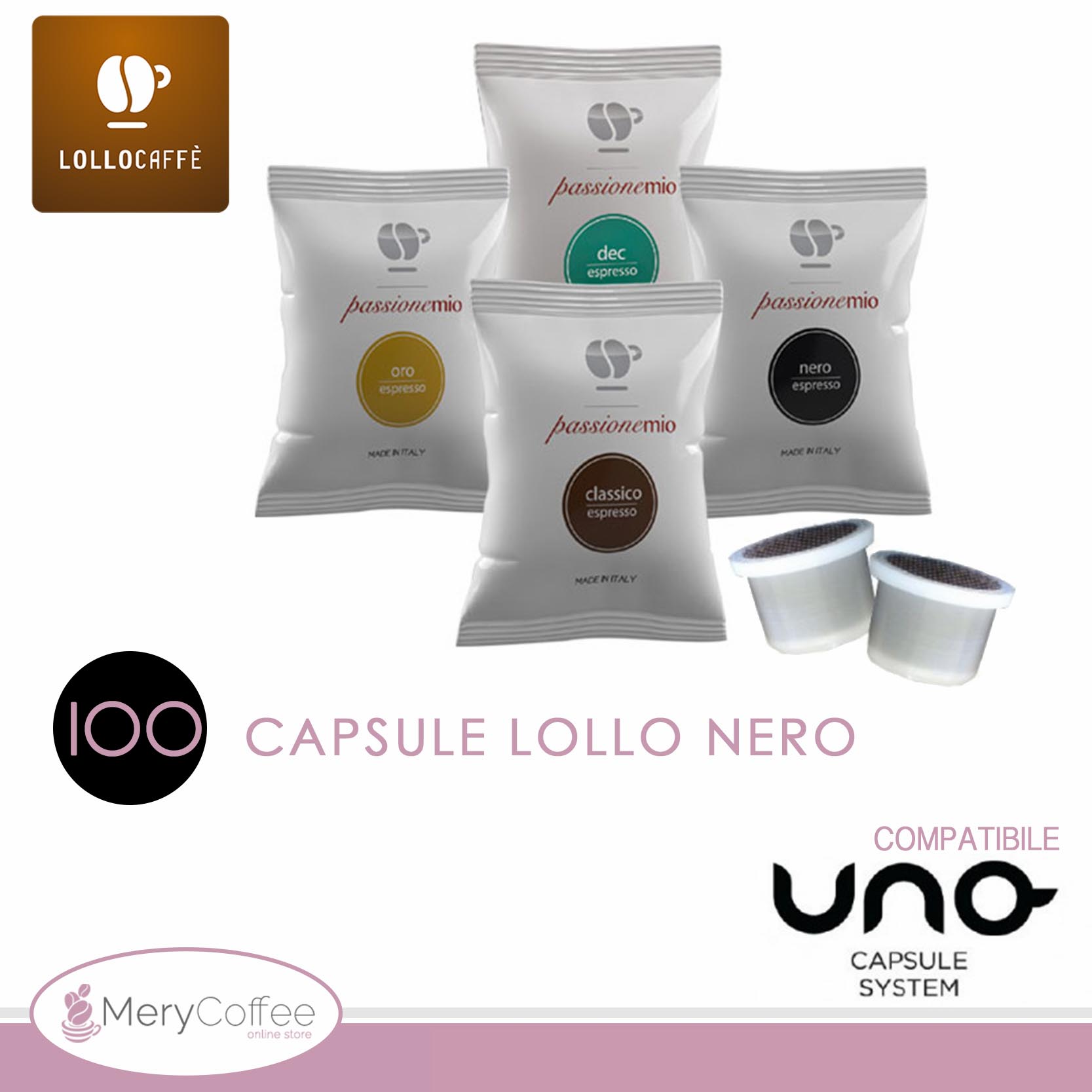 100 Capsule Lollo Caffè Gusto Nero Compatibili Uno System* - MeryCoffee