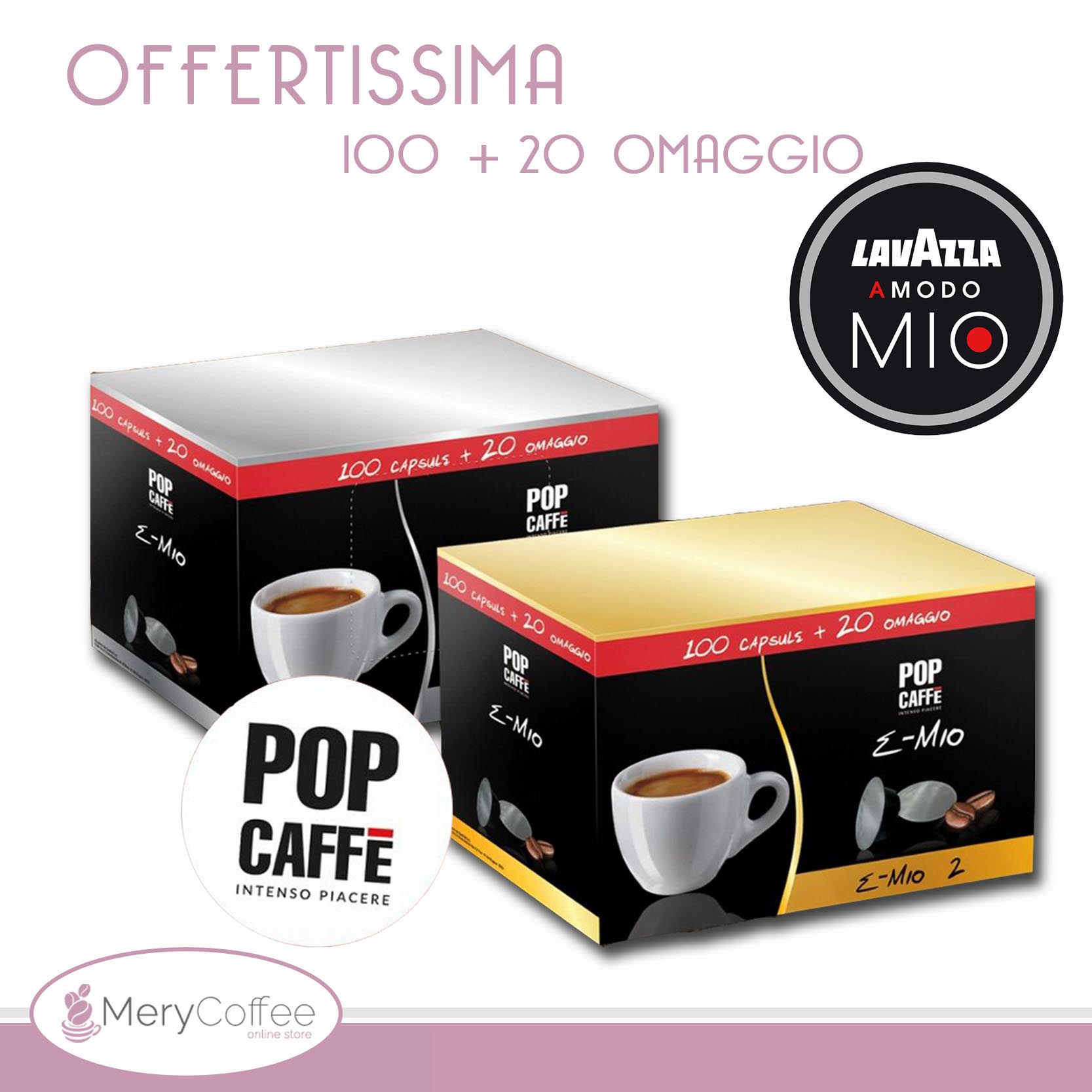 100 capsule caffè POP CAFFE' E-MIO .2 CREMOSO compatibili A Modo Mio*