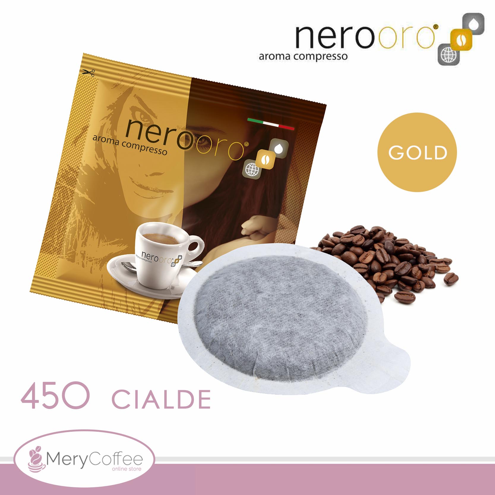 450 Cialde ESE 44 mm Nero Oro Caffè miscela Oro - MeryCoffee