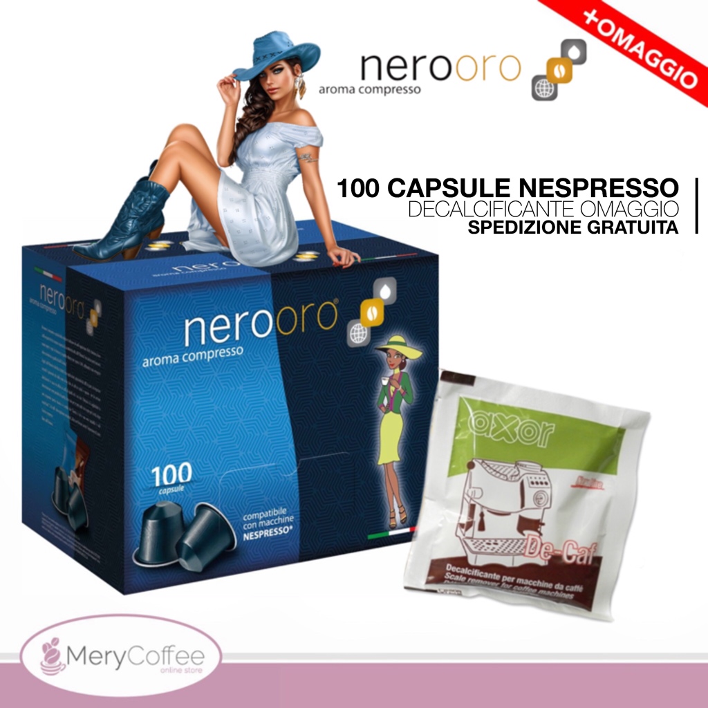 100 Capsule Nespresso NeroOro + decalcificante omaggio - MeryCoffee
