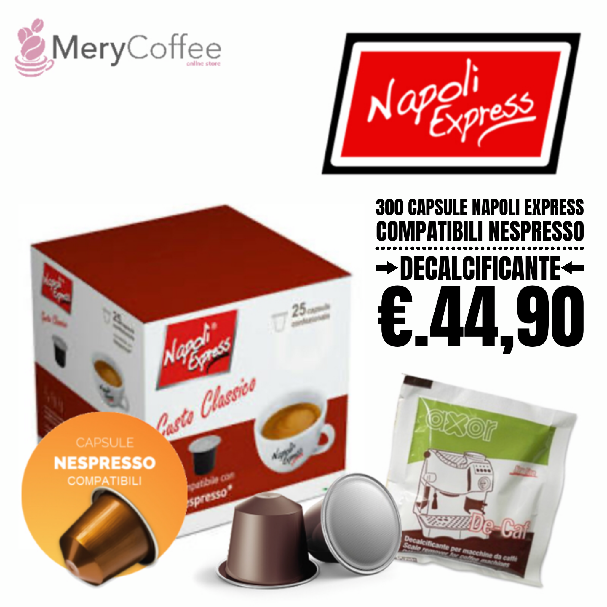 300 capsule napoli express nespresso + decalcificante - MeryCoffee
