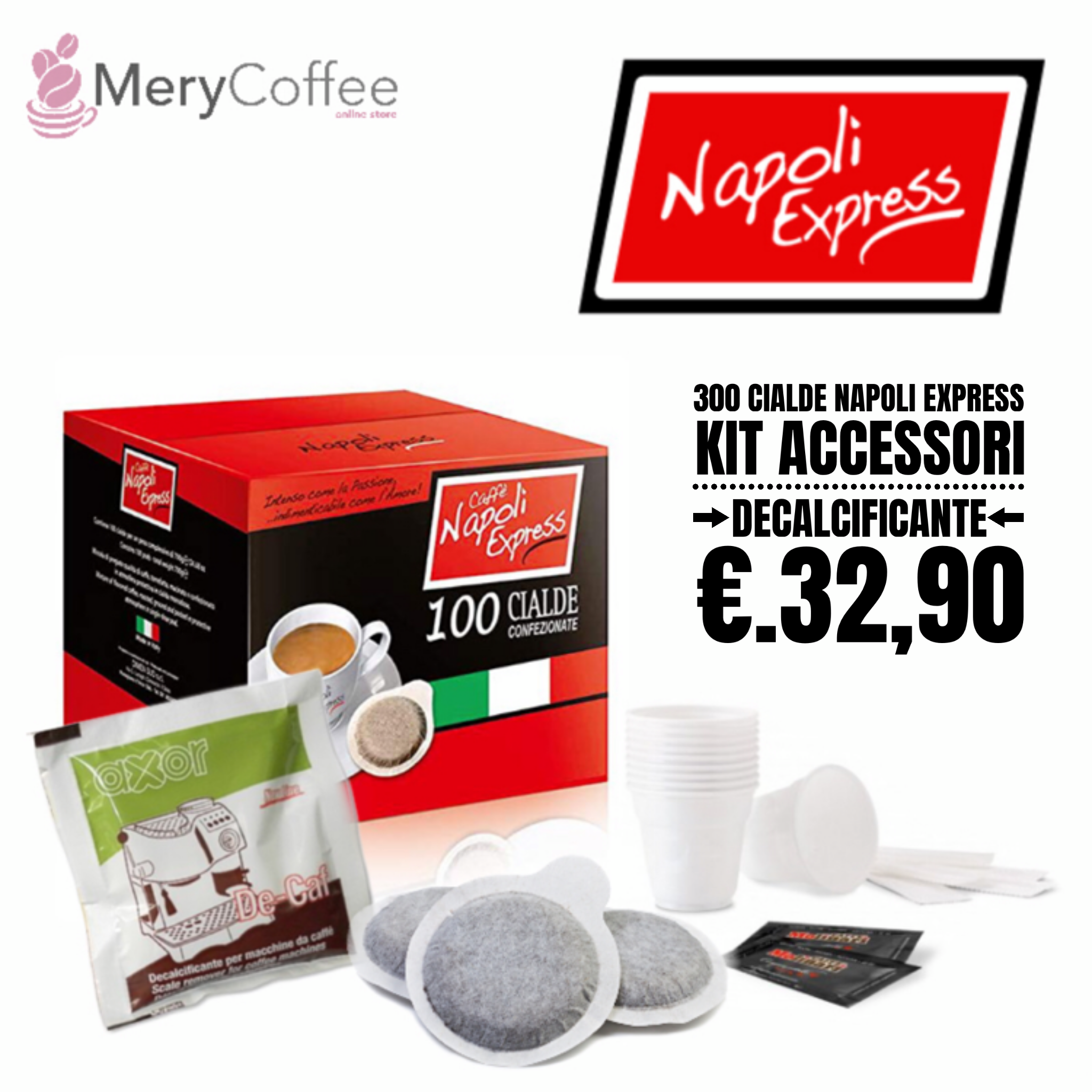 300 cialde napoli express + kit accessori + decalcificante - MeryCoffee